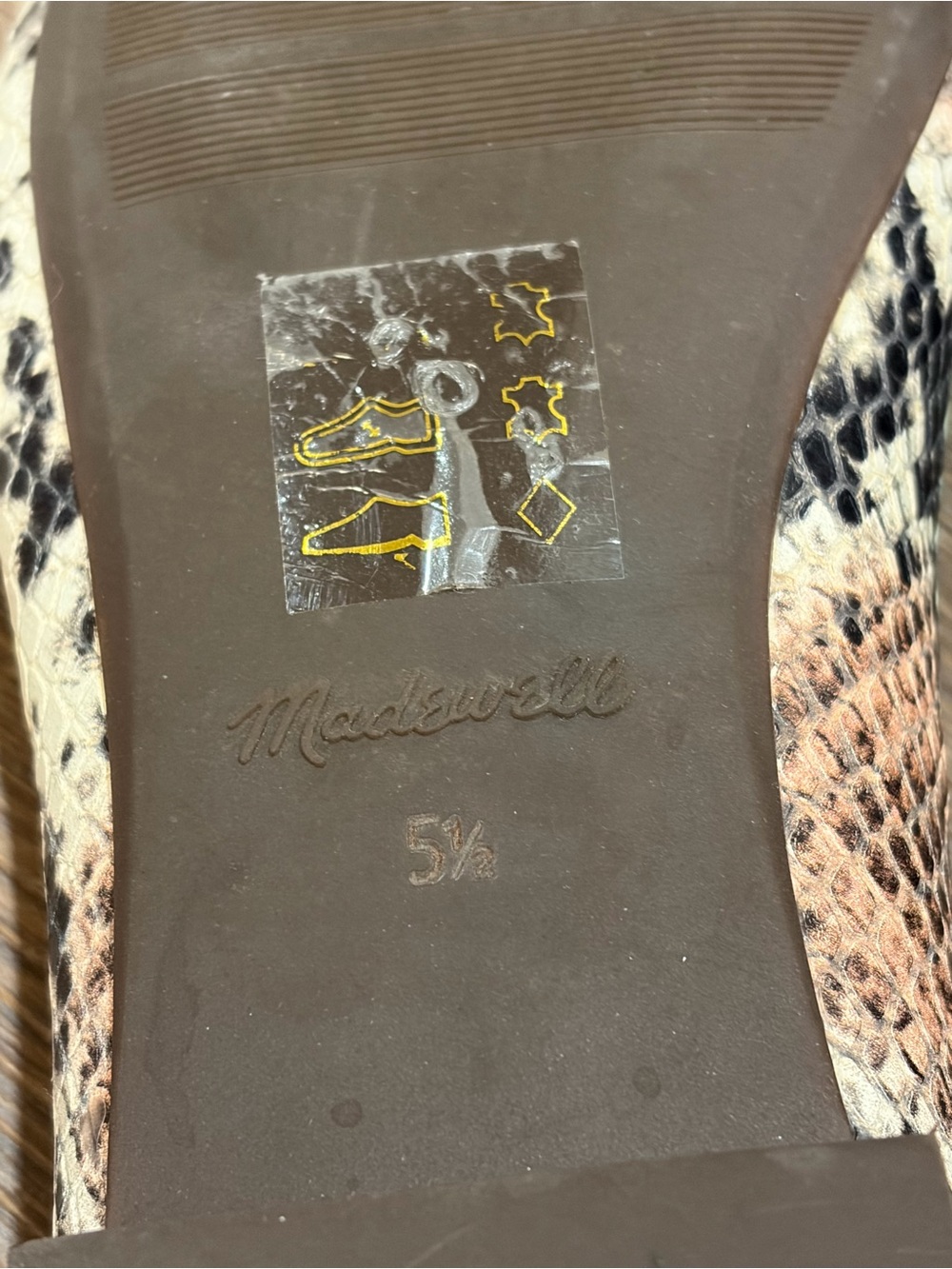 Madewell | Adelle Snakeskin Print Ballet Flats Womens Size 5.5 Beige Black bow - Picture 9 of 10